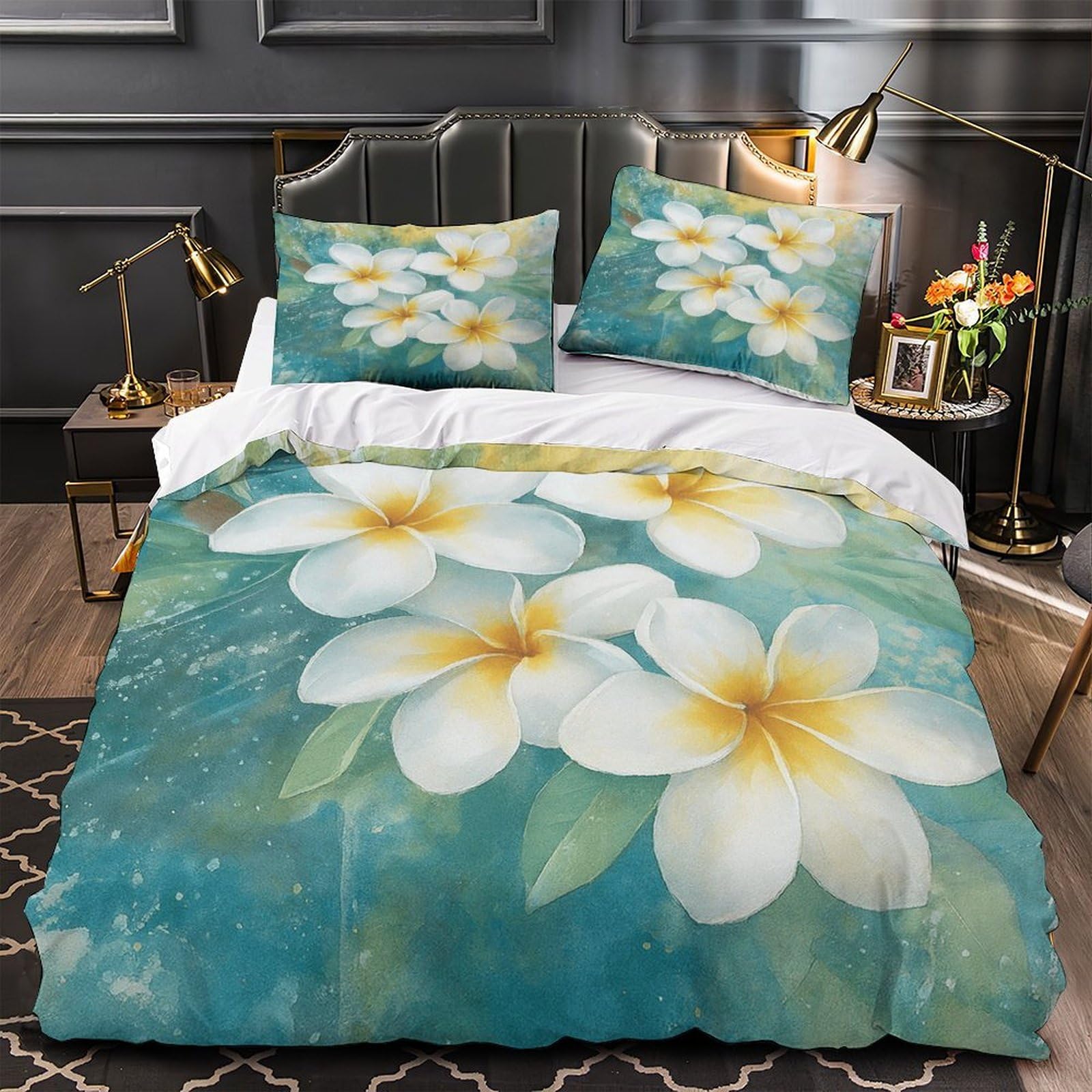 Parure de lit florale 140x200 cm en microfibre douce avec housse de couette aquarelle