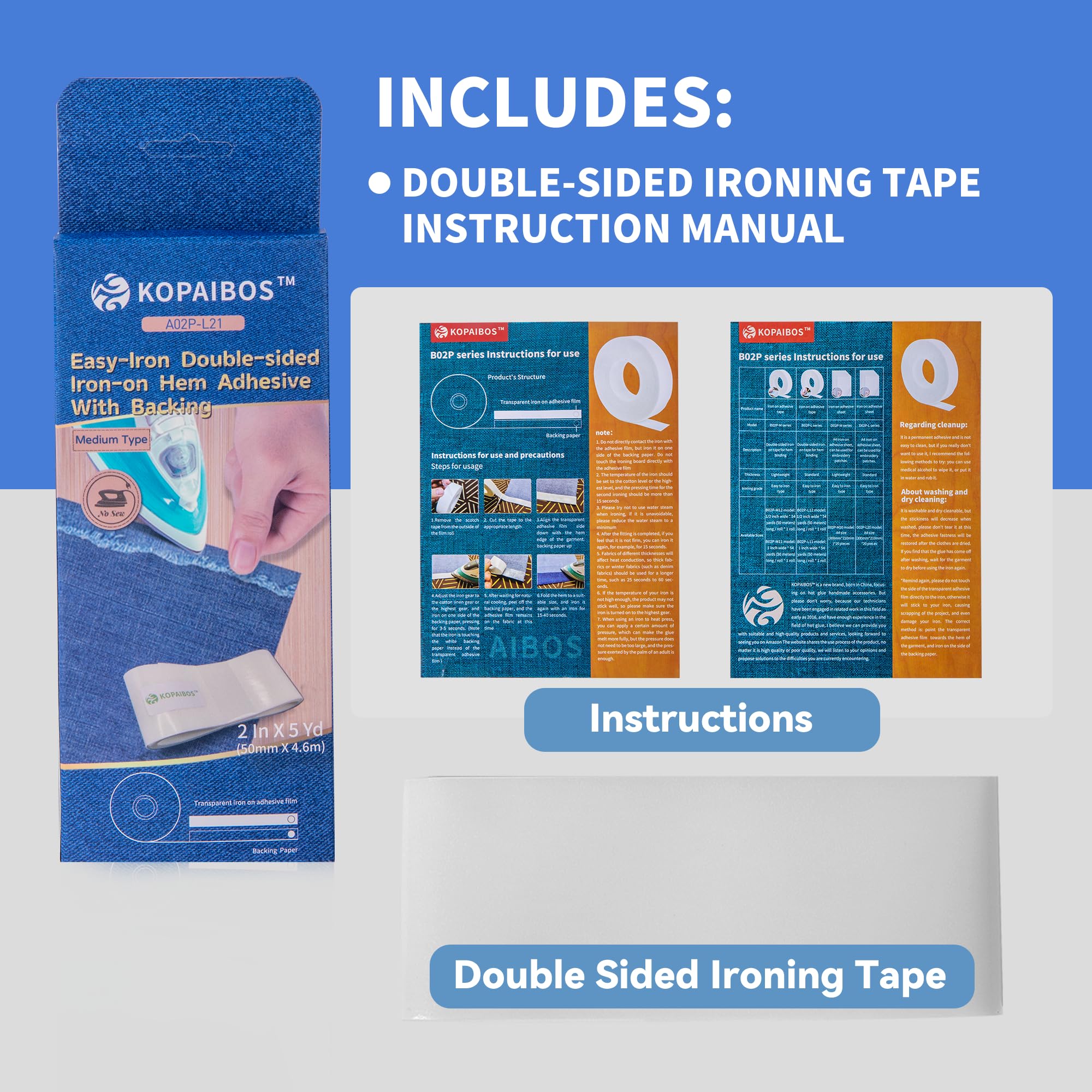 KOPAIBOS 2 Inch 5 Yards Heavy Double-Sided Iron on Hemming Tape with Backing No sew Fabric Tape for Curtains Webbing Sofa Decorations Appliques Embroidery Patches