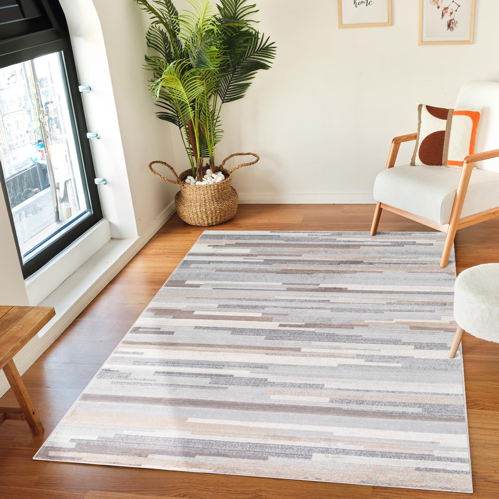 Livabliss OLIVIA Scandi Modern Area Rug - Medium Grey/Tan/White - 160 x 215 cm - Polypropylene