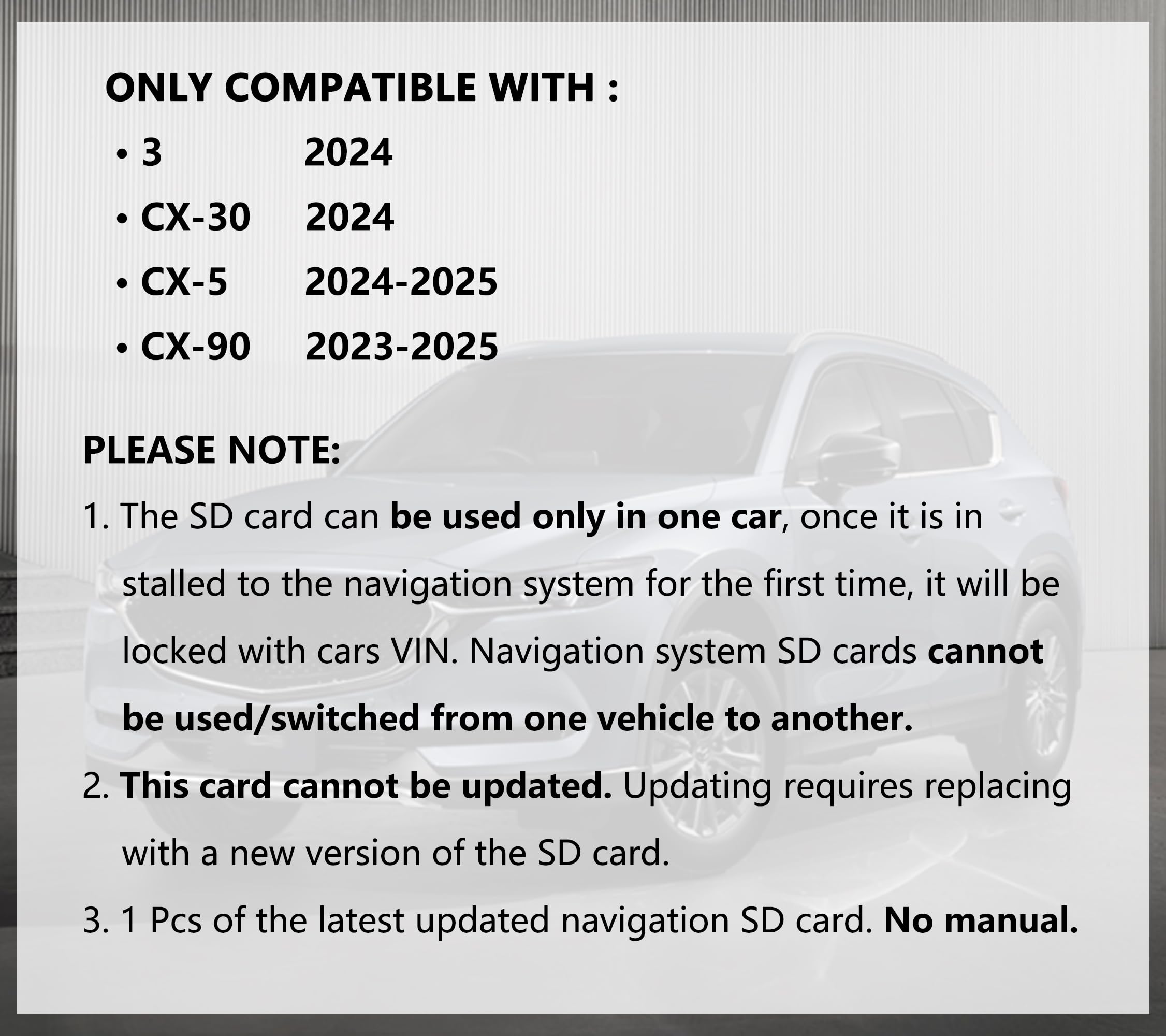 Navigation SD Card Upgraded GPS Maps Compatible with 2024 CX-30/3, 2024-2025 CX-5, 2023-2025 CX-90, USA/CAN/MEX Maps