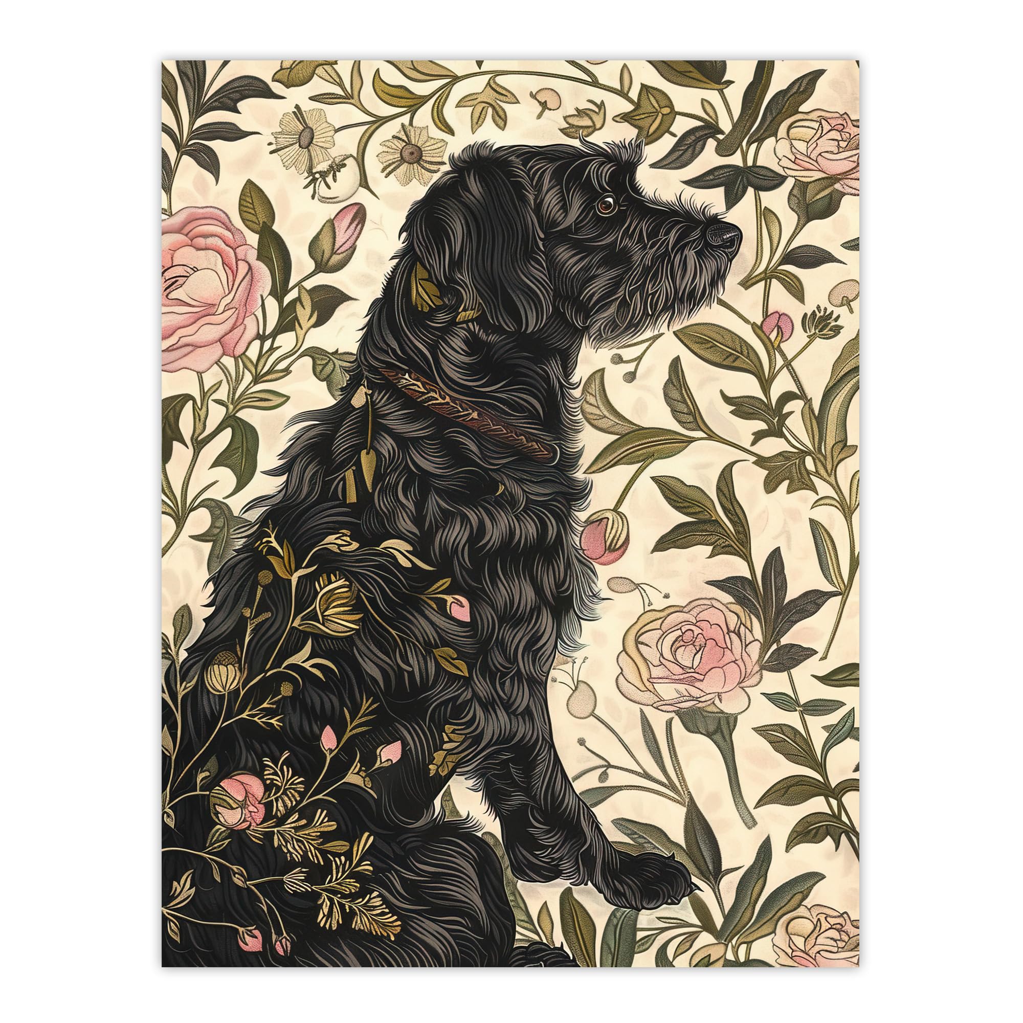 Artery8 Dog in Carnations Painting Botanical Vintage Living Room Large Wall Art Poster Print Thick Paper 18X24 Inch