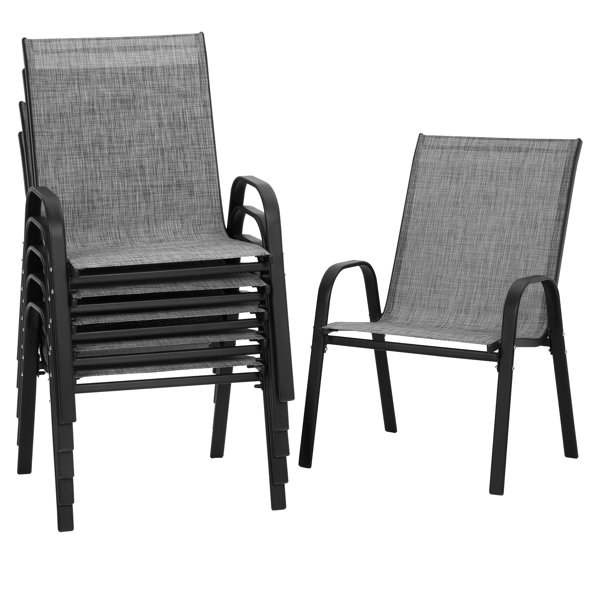 PIZZELLO Patio Chairs Set of 6 - Outdoor Stackable Dining Chairs for All Weather - Lightweight Textilene Outdoor Chair Sets with Armrests - 330Lbs