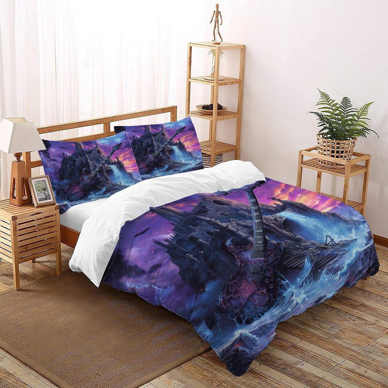 Housse de couette châteaux de contes de fées microfibre sans pli pour grands lits 260x220 cm