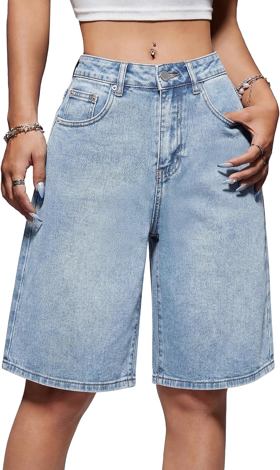 Women Jorts Baggy Jean Shorts Low Rise Long Bermuda Denim Shorts | Womens Jean Shorts Baggy Wide Leg Jorts Cute Y2K Long Bermuda Denim Shorts for Women Summer Boyfriend Streetwear With Pocket