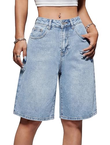 Fufauce Women Jorts Baggy Jean Shorts Low Rise Long Bermuda Denim Shorts | Womens Jean Shorts Baggy Wide Leg Jorts Cute Y2K Long Bermuda Denim Shorts for Women Summer Boyfriend Streetwear With Pocket