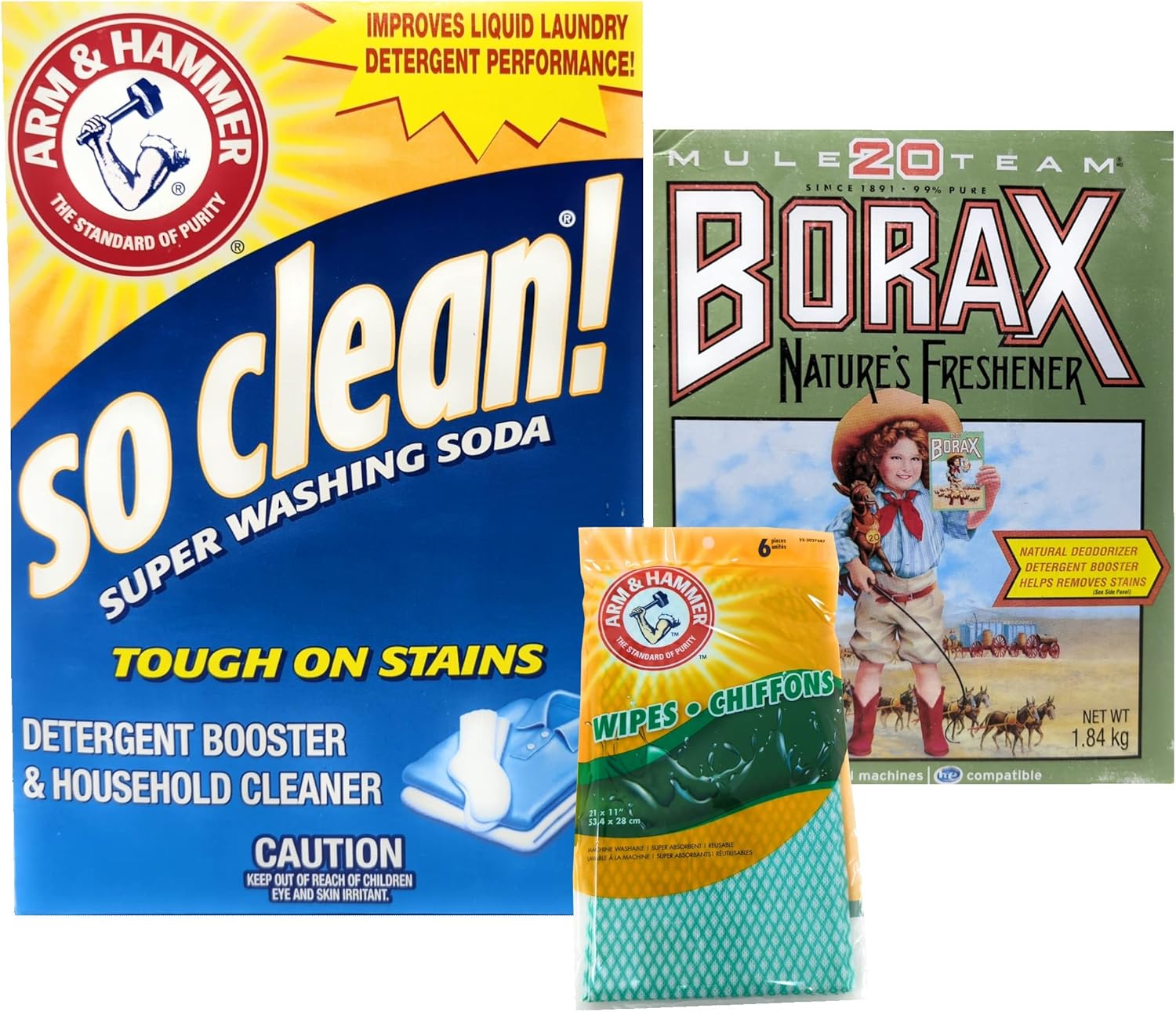 Mule Team Borax and Arm & Hammer Super Washing Soda & Wipes 6x, All