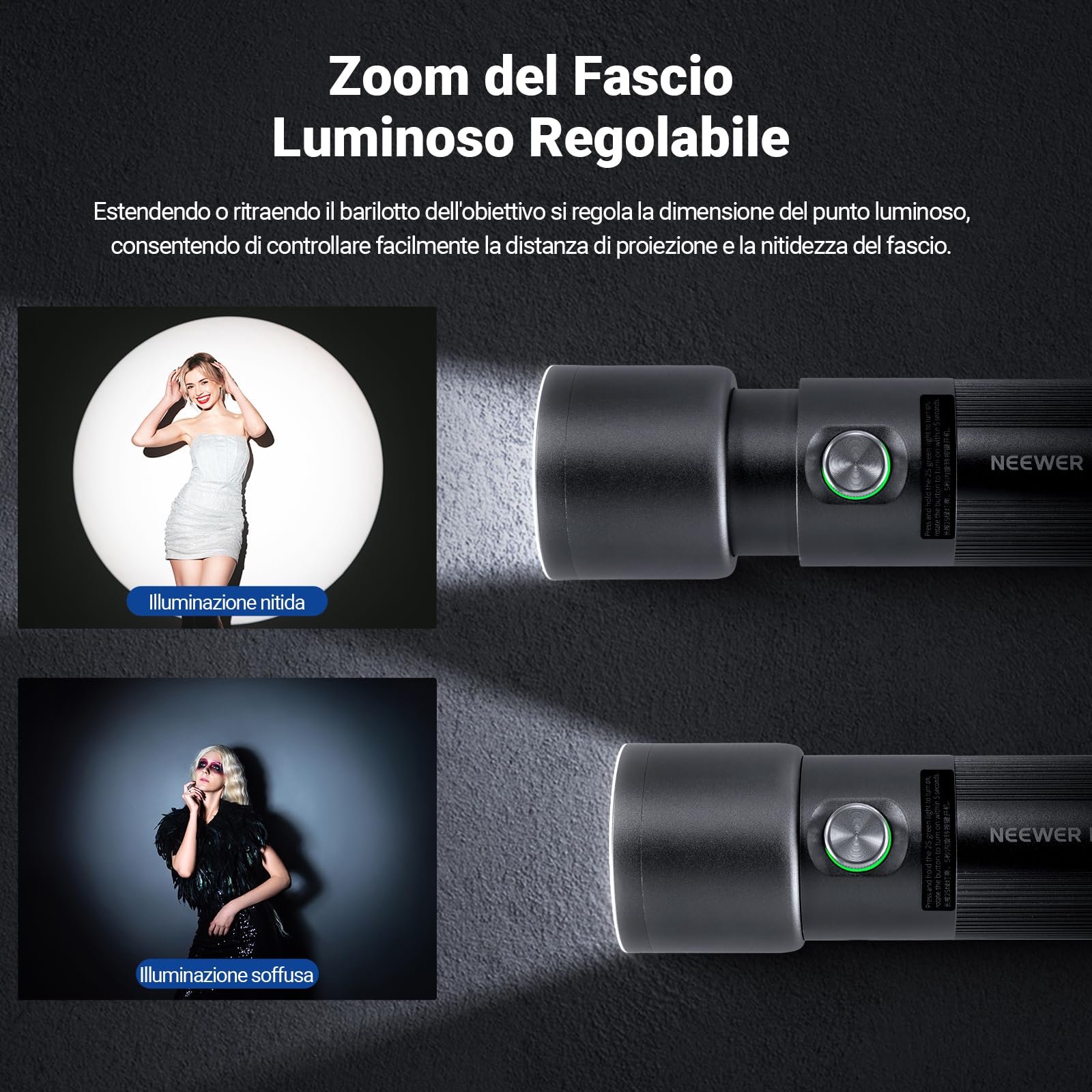 NEEWER BASICS Torcia Fotografica RGB con 4 Colori/20 Filtri Gobo/7500mAh, 10W Faretto Video LED Portatile, Luce Ambientale al Tramonto in Lega Alluminio per l'Illuminazione Studio Riprese Video, FL10