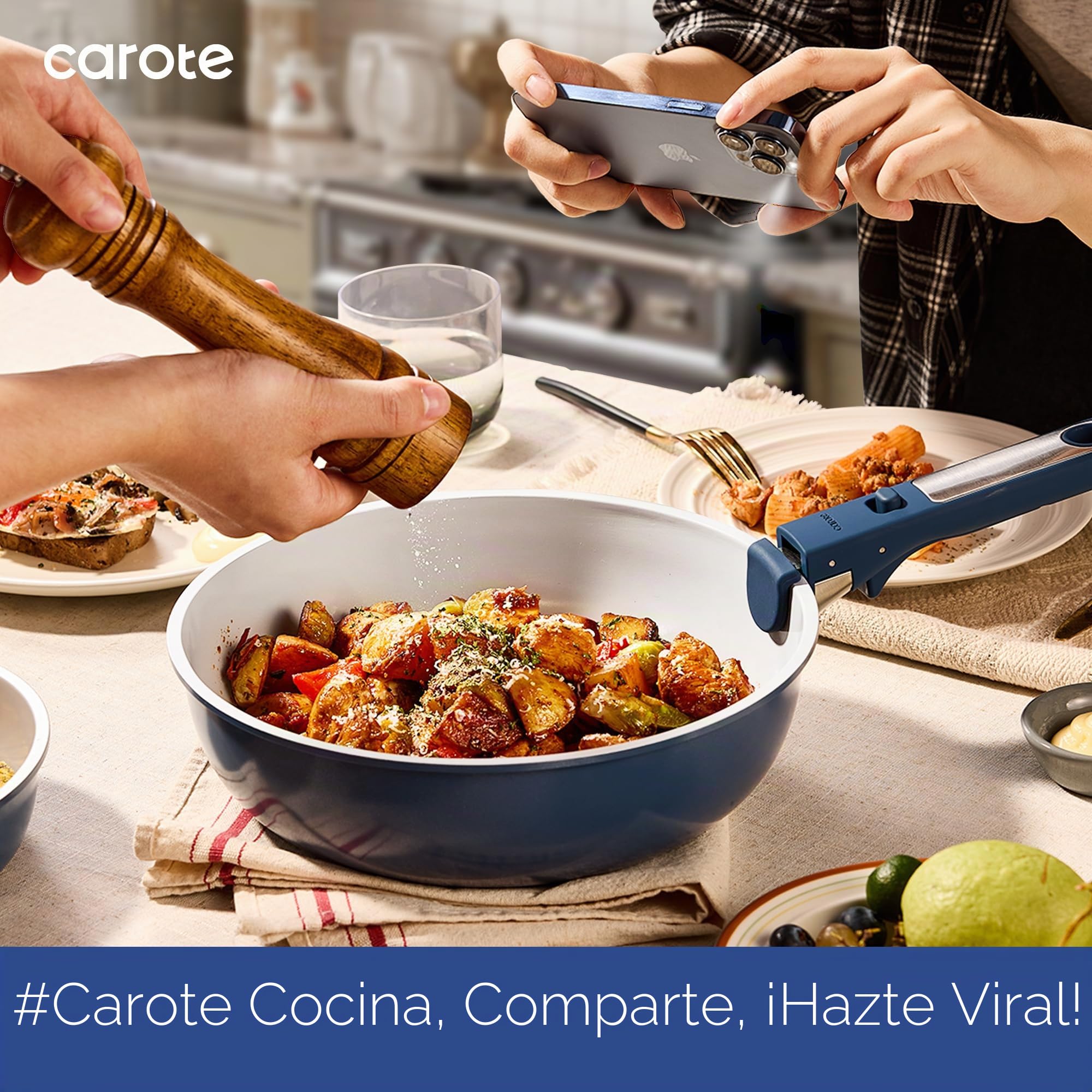 CAROTE Juego de 25 utensilios de cocina de cerámica, juego de ollas y sartenes antiadherentes, juegos de utensilios de cocina de inducción, juego de utensilios de cocina antiadherentes para RV con