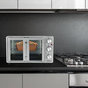 Courant French Door Convection Toaster Oven & Broiler, Bake Broil Toast Oven, Fits 9x13 Aluminum Baking Pan, 6-Slices, 10 Pizza, Convection Oven - Stainless Steel