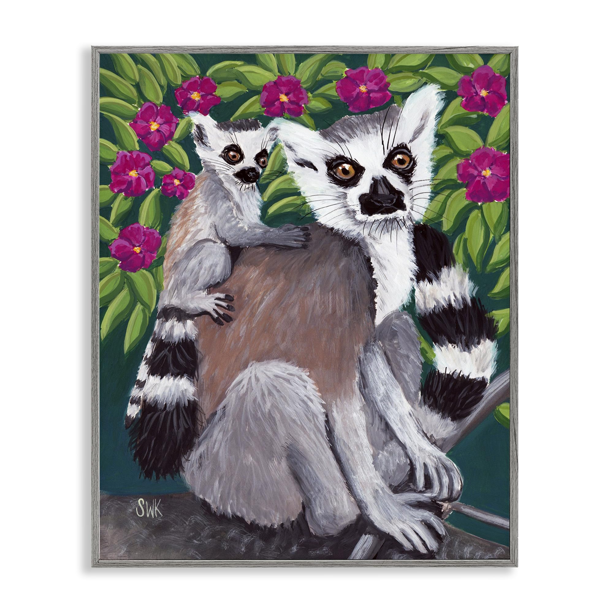 'Ring Tailed Lemur Mama & Baby'| Framed Giclee Art