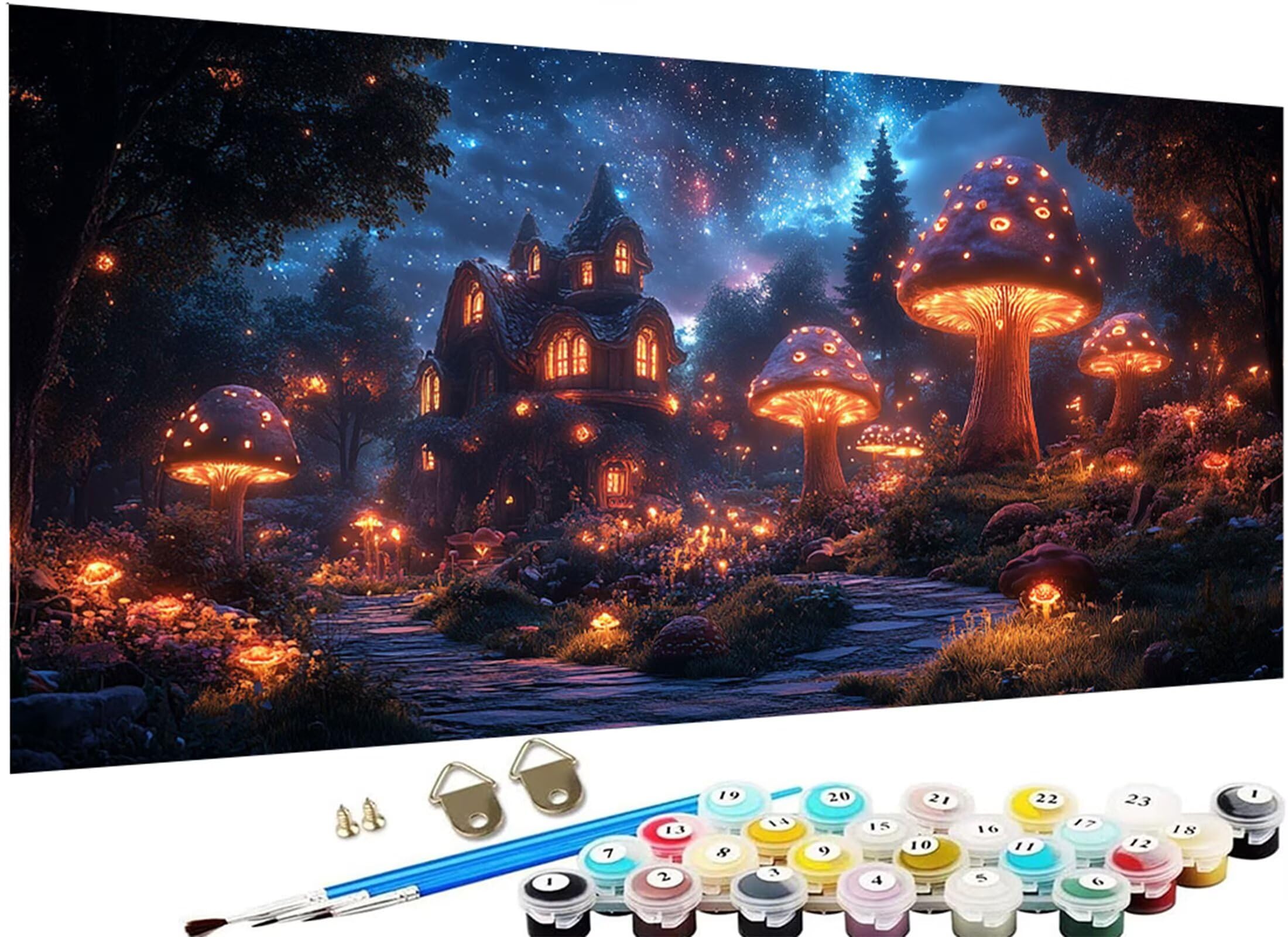 las malowanie według numerów dorosłych, DIY malowanie według numerów dorosłych, grzyb Paint by Numbers Adult Obraz olejny na płótnie z 3 pędzlami i pigmentem akrylowym Home Decor, 80x160cm J3-214
