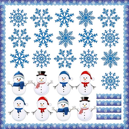 Outus Juego de 71 bordes de tablón de anuncios de Navidad, incluye bordes festoneados de copo de nieve para tablón de anuncios, coloridos copos de