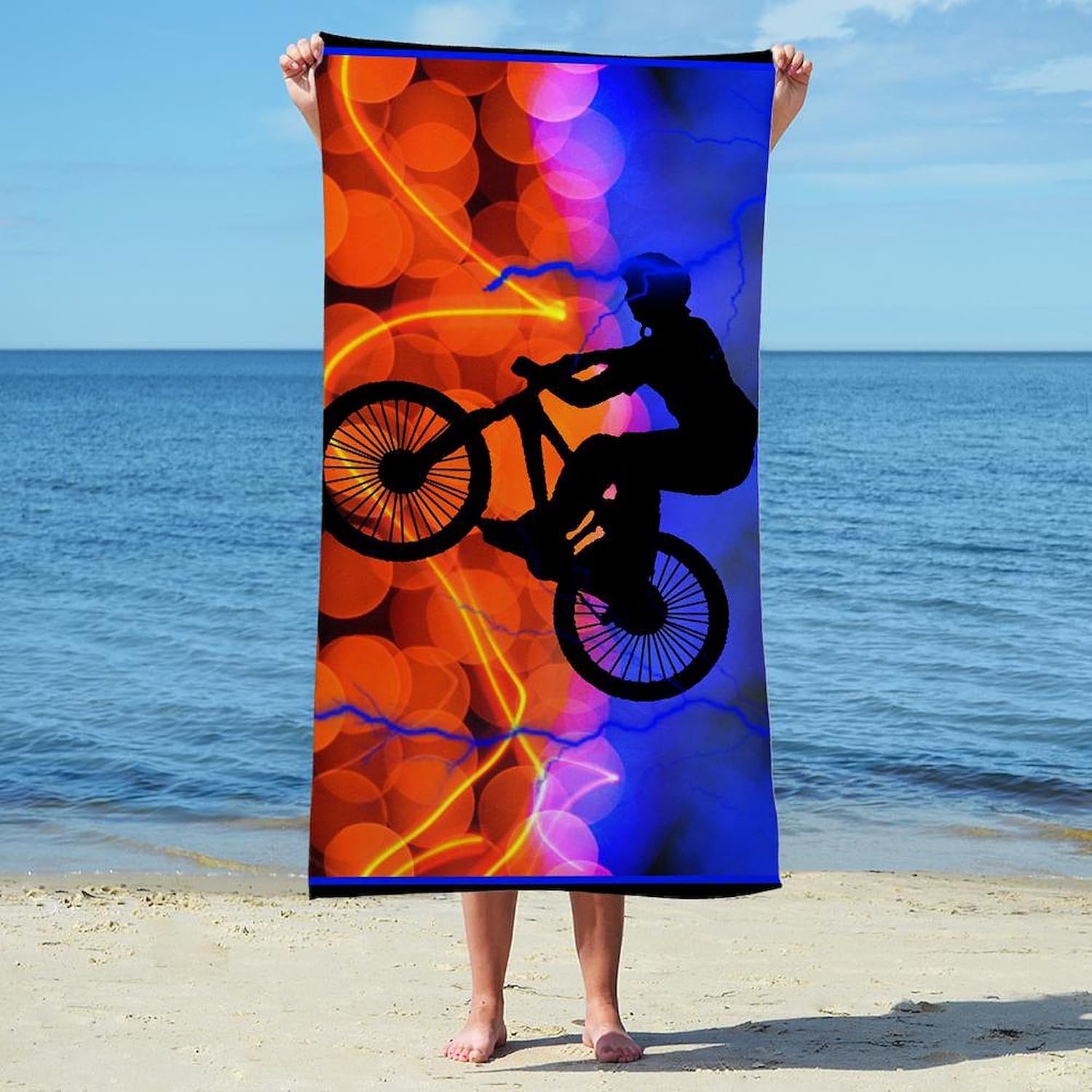 CafePress BMX Light Crystals and Lightning Towel 30"x60" Absorbent Cotton Back, Soft Beach, Pool Towel