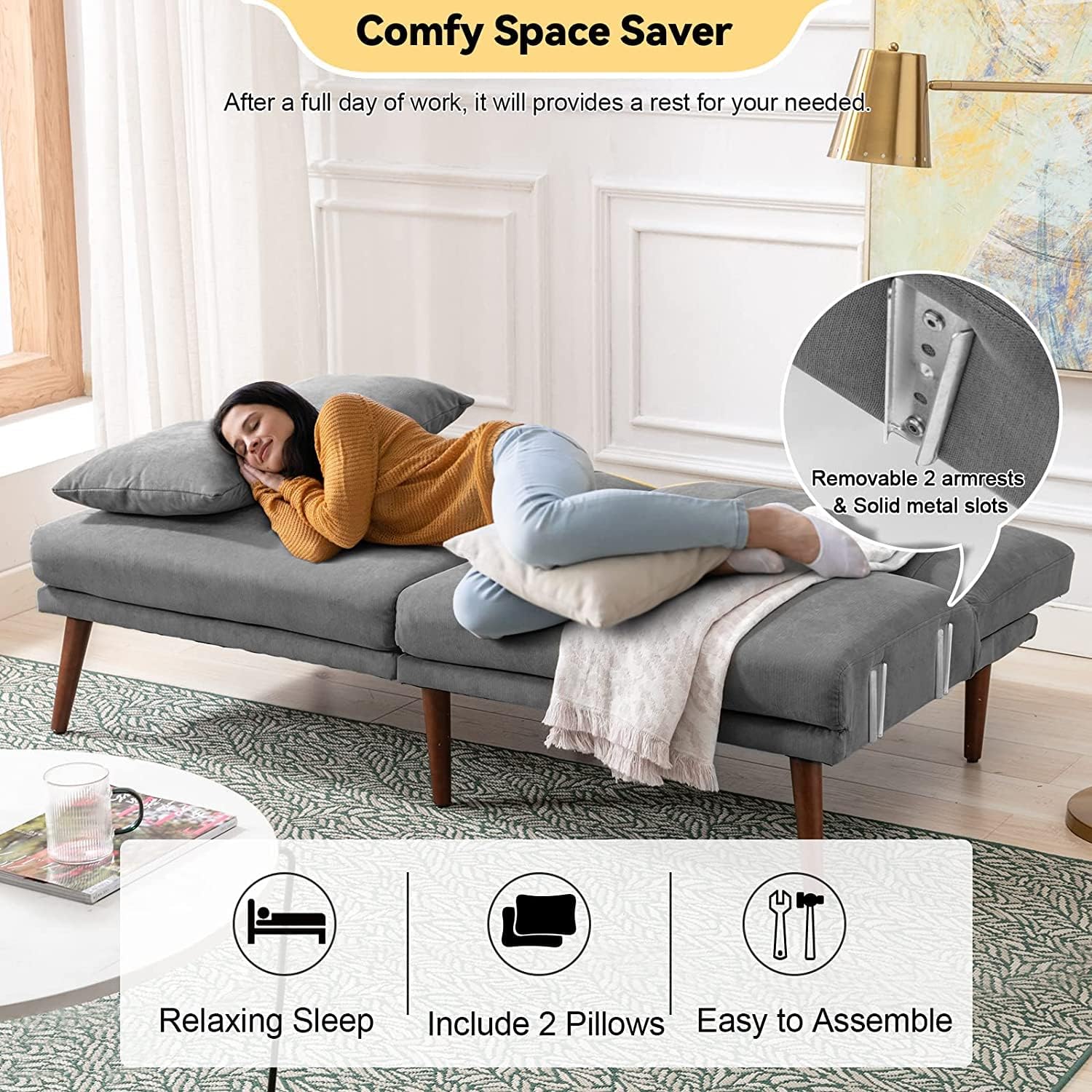 Buy ToolFree Assembly Convertible Futon Sofa Bed, Modern Linen Split