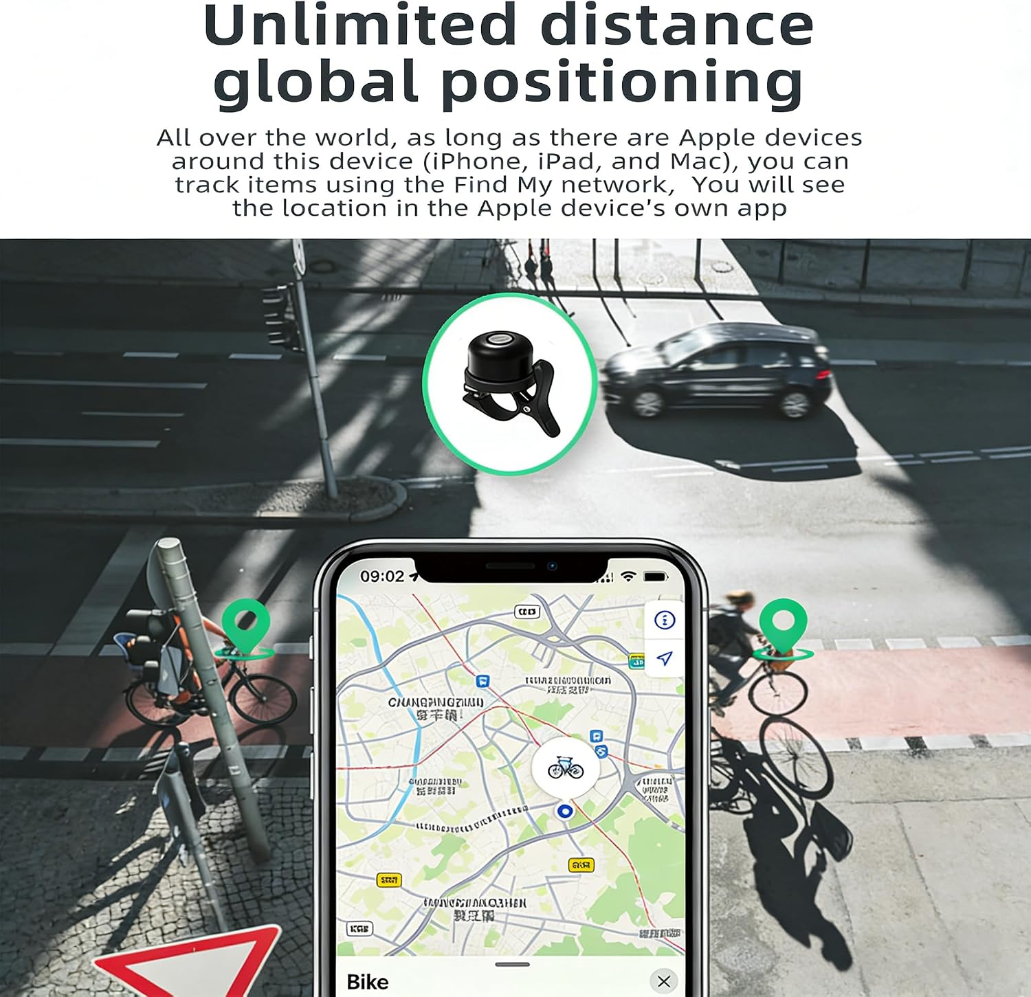 Smart Bike Tracker Bell - Hidden Anti-Theft Bicycle GPS Locator, Works with Apple Find My, 120dB Loud Ring, Waterproof Bike Accessories for Commuters(Golden)