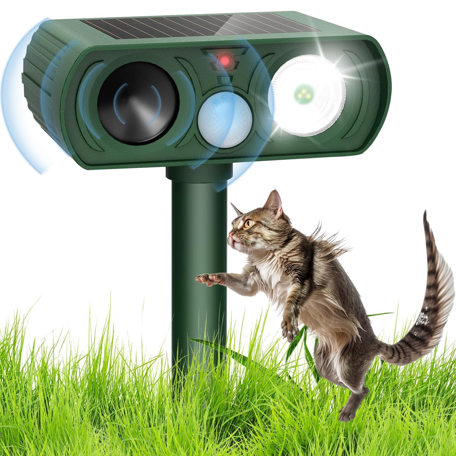 Ultrasonic Cat Repellent for Gardens UK,Cat Scarers for Garden, fox deterrents for gardens uk, Solar Powered & IPX5 Waterproof, with PIR Motion Sensor, Effective Against Cats (Dark Green)