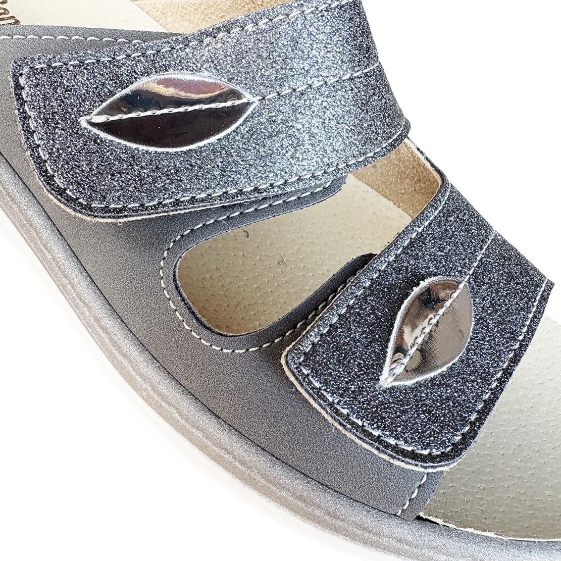 Ciabatte DONNA ecopelle regolabili a strappi eleganti COMODA LADY plantare estraibile in vera pelle - made in Italy