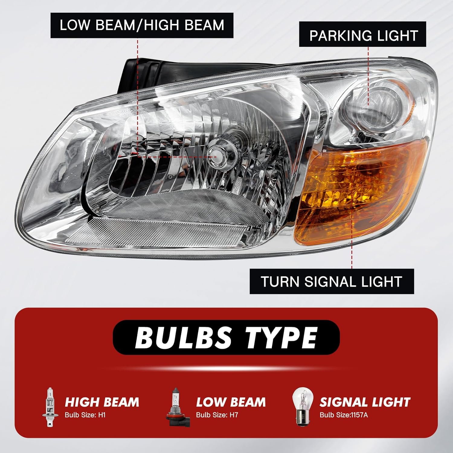 Headlight Assembly Compatible with 2007 2008 2009 Kia Spectra Halogen Headlight Headlamp Transparent Lens Replacement with Bulbs (Passenger Right Side)
