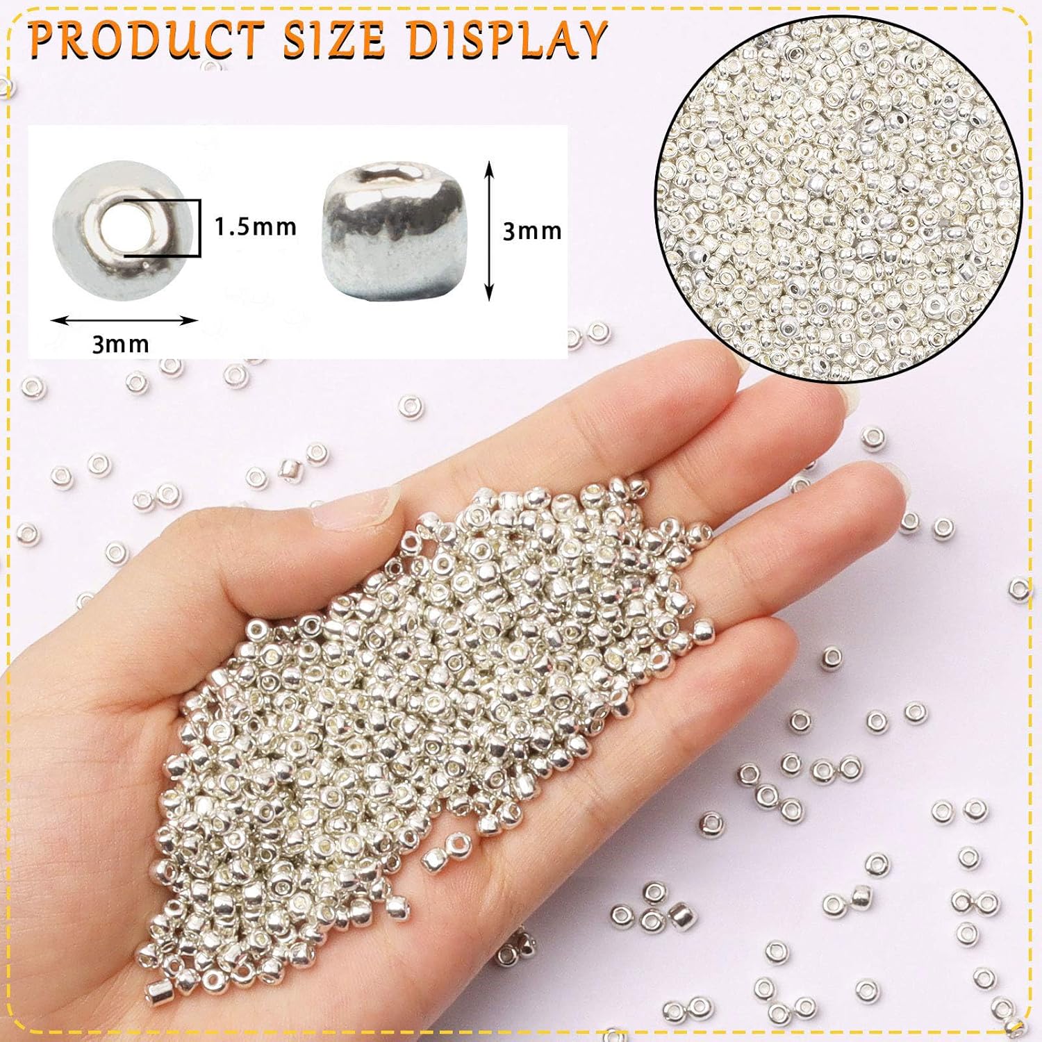 5000pcs Titanium Silver Glass Seed Beads Bulk, 3mm 8/0 Tiny Small Waist Spacer Seed Beads for Bracelets, Necklace, Jewelry Making DIY Craft Projects with Tweezers - Image 2