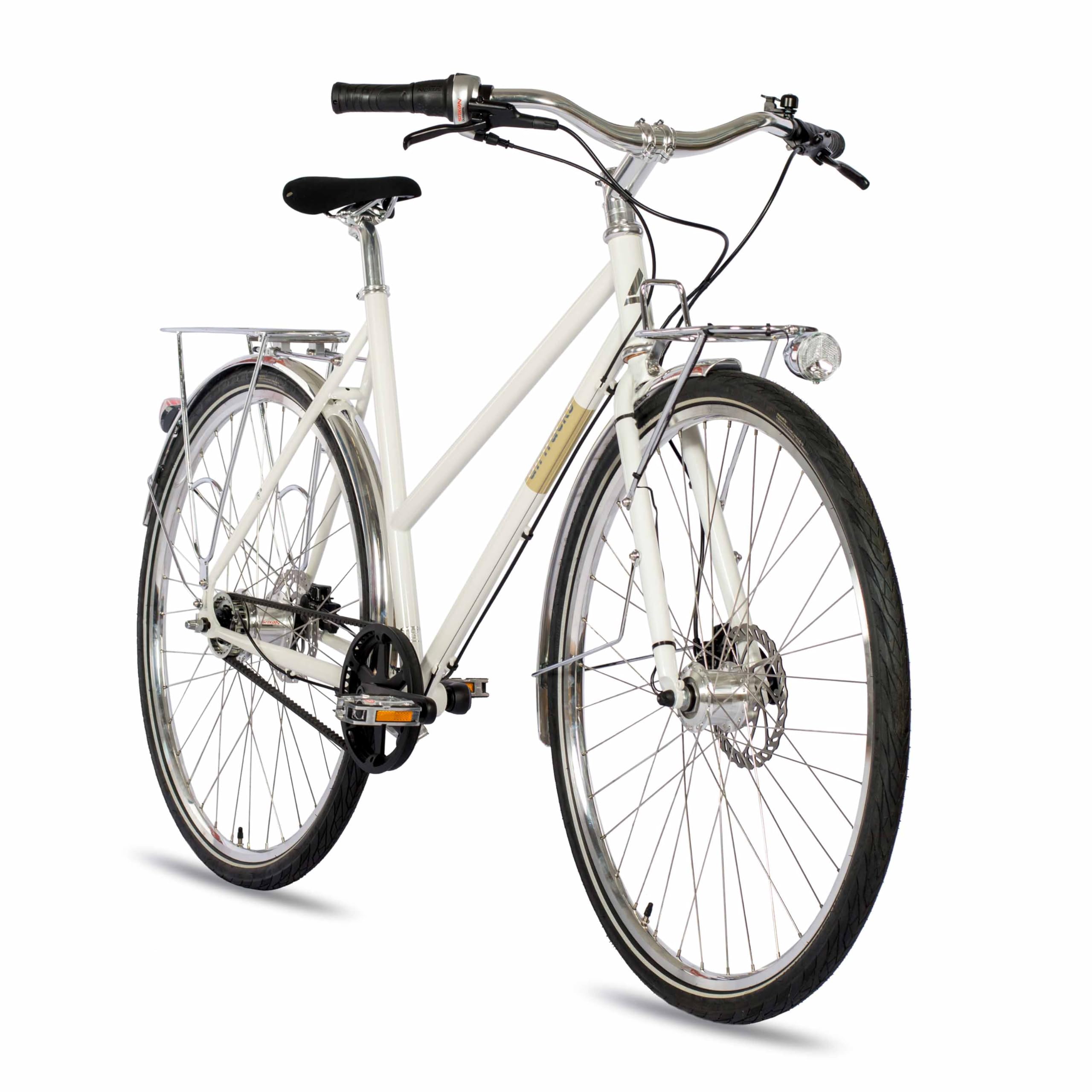 Airtracks 28 Zoll Damen Urban Bike City Fahrrad Street CrMo Gates Carbon Drive Belt Shimano 7 x Gang Nexus Weiß - Rahmenhöhen 50cm, 53cm - Modelljahr 2026