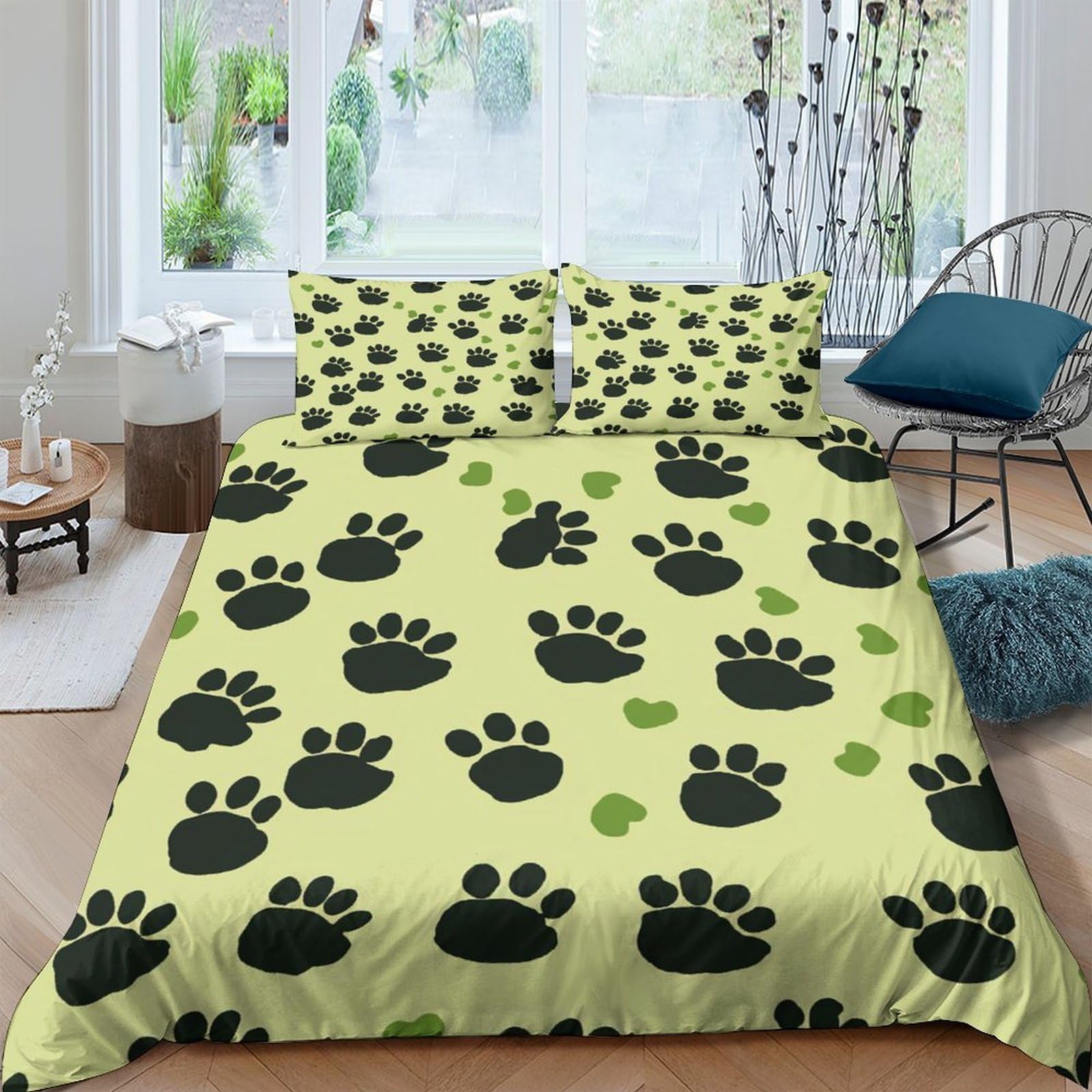 Ctjqhvkz Style-1 3D Printed Paw Print Fitted Sheet Microfiber Slip-Resistant Green Leaf Mattress Cover For Bedroom Dorm Easy Care Single（135X200cm）