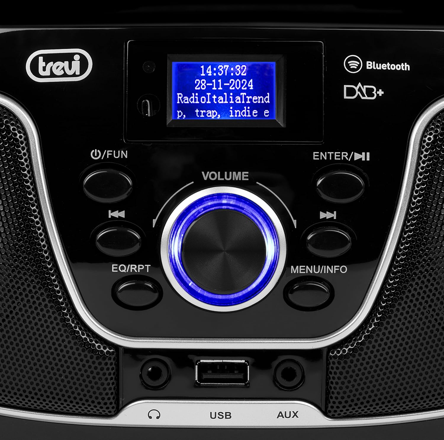 Close-up of Trevi CMP 588 DAB control panel