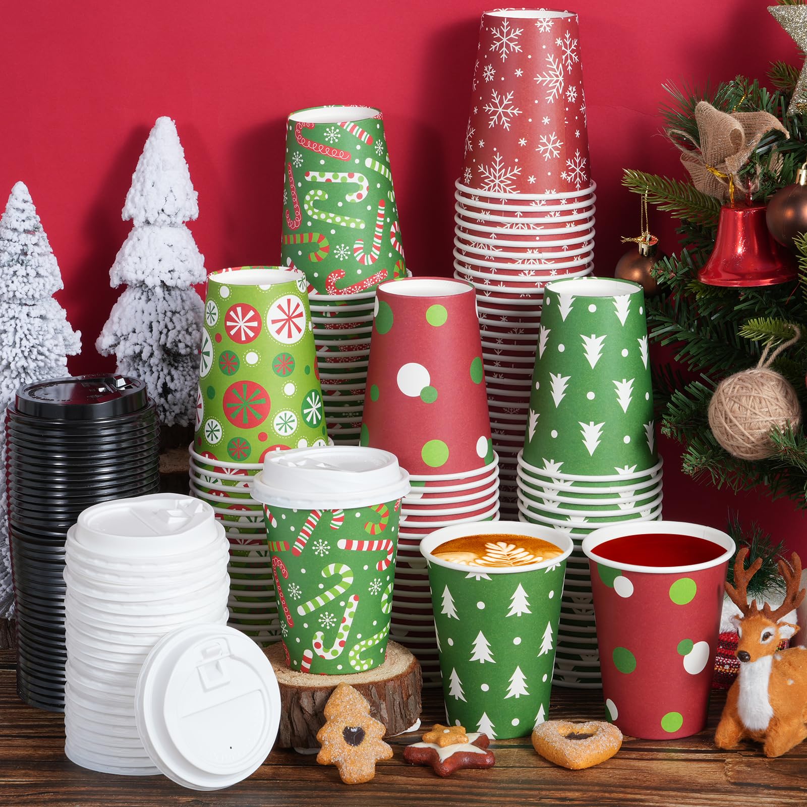Amazon.com: Hallswl 100 Pieces 12 oz Christmas Paper Cups with Lids ...
