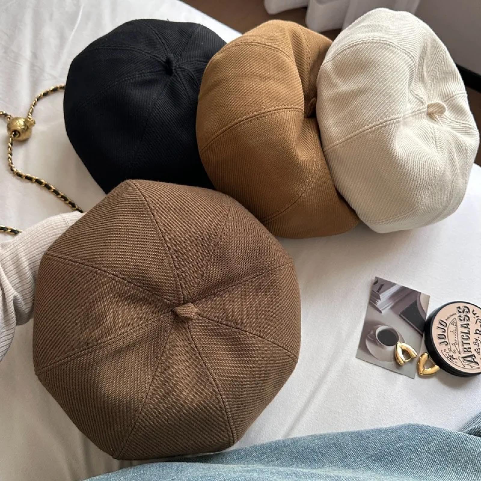 Czapki Czapki Skullies Czapki Beanie Czapka Ośmiokątna Czapka Jednolity Kolor Gruba Bawełna Beret Czapka Damska Jesień Zima Literatura Retro Proste Kapelusze Malarskie, Jak na zdjęciu, rozmiar