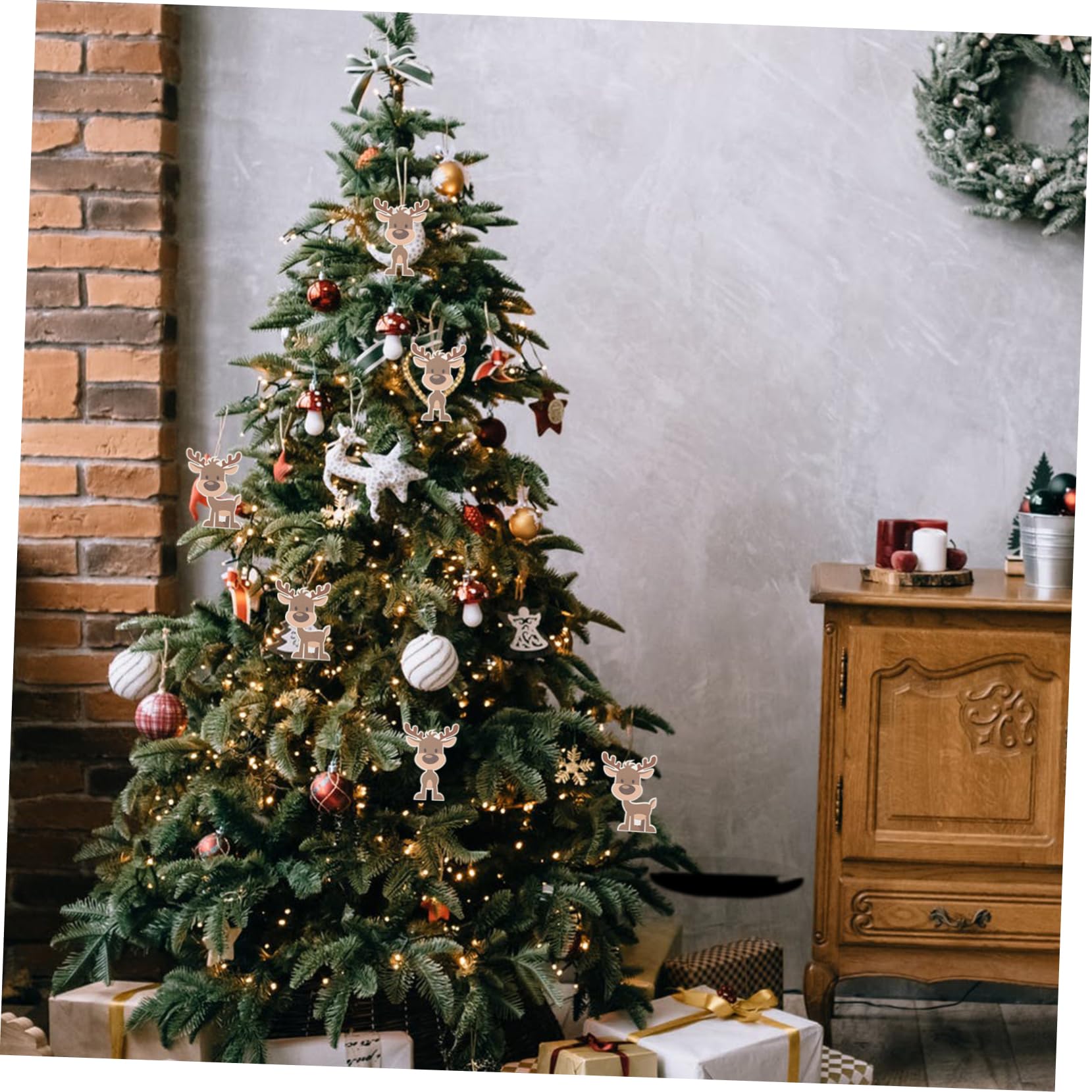 Alipis 8 Sätze Elch Charme Frohe Weihnachten Wandschild Leichte Girlande Baumschmuck Weihnachten Weihnachtsdekorationen Etikett Weihnachtsanhänger Holz 10 Stück * 8
