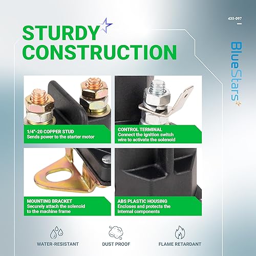 Miniatura 4 de BlueStars 435-097 Solenoide de arranque - Compatible con Murray 7701100MA 1002004MA 24285 424285 Toro 111674 6120-430-0500 53490009 Husqvarna