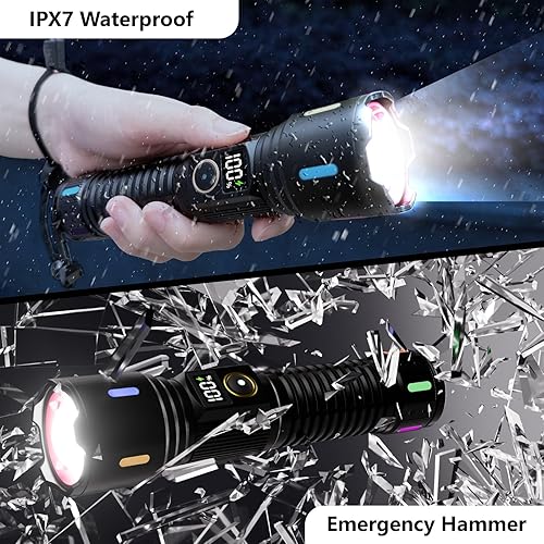 Miniatura 6 de Linternas recargables de alto lúmenes, 990,00LM LED súper brillante, linterna táctica de mano, luces de flash ajustables de alta potencia, potentes