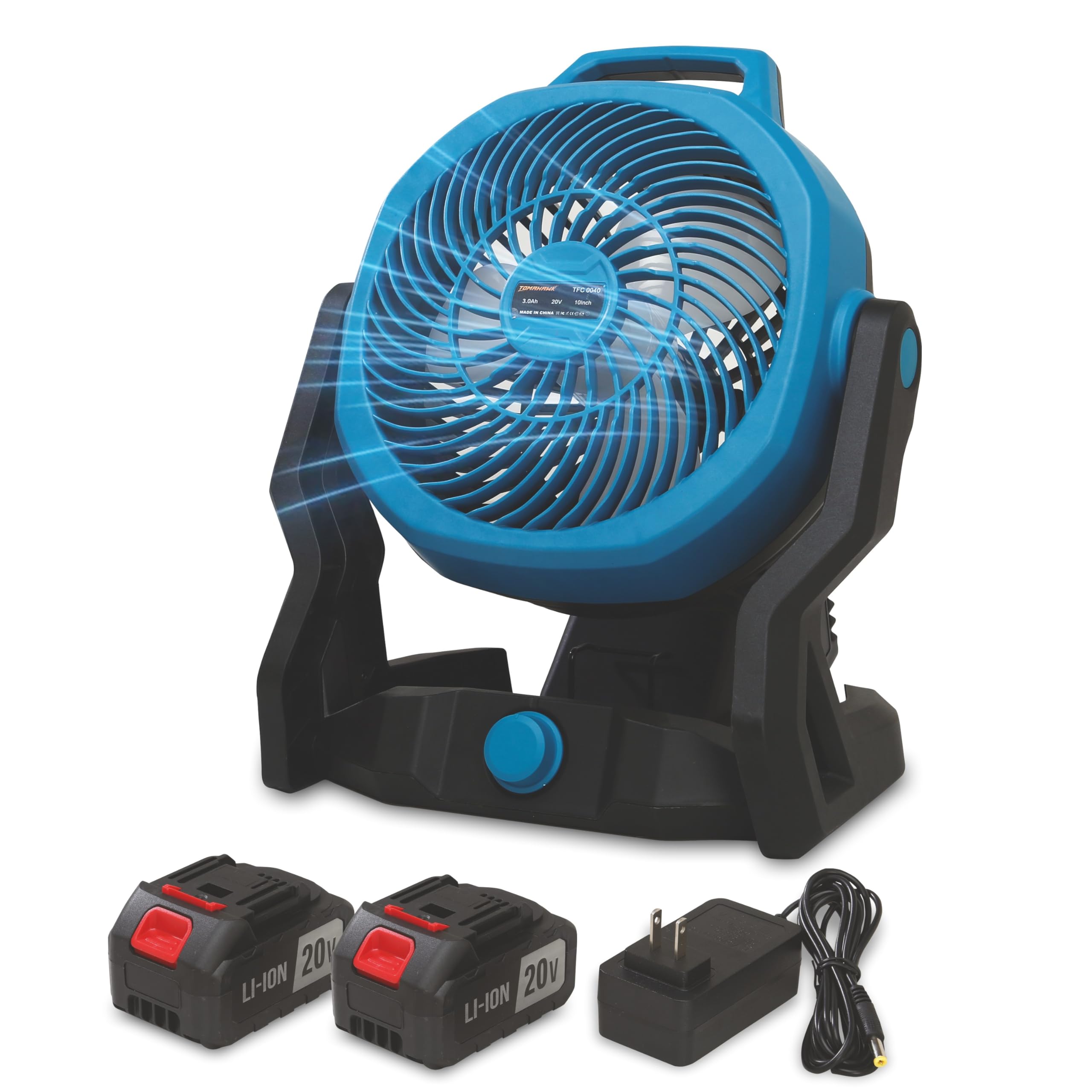 Tomahawk® Cordless Fan TCF0040-20V Lithium-Ion Battery Powered, Adjustable Angle, Lightweight and Compact Design for Indoor & Outdoor Use