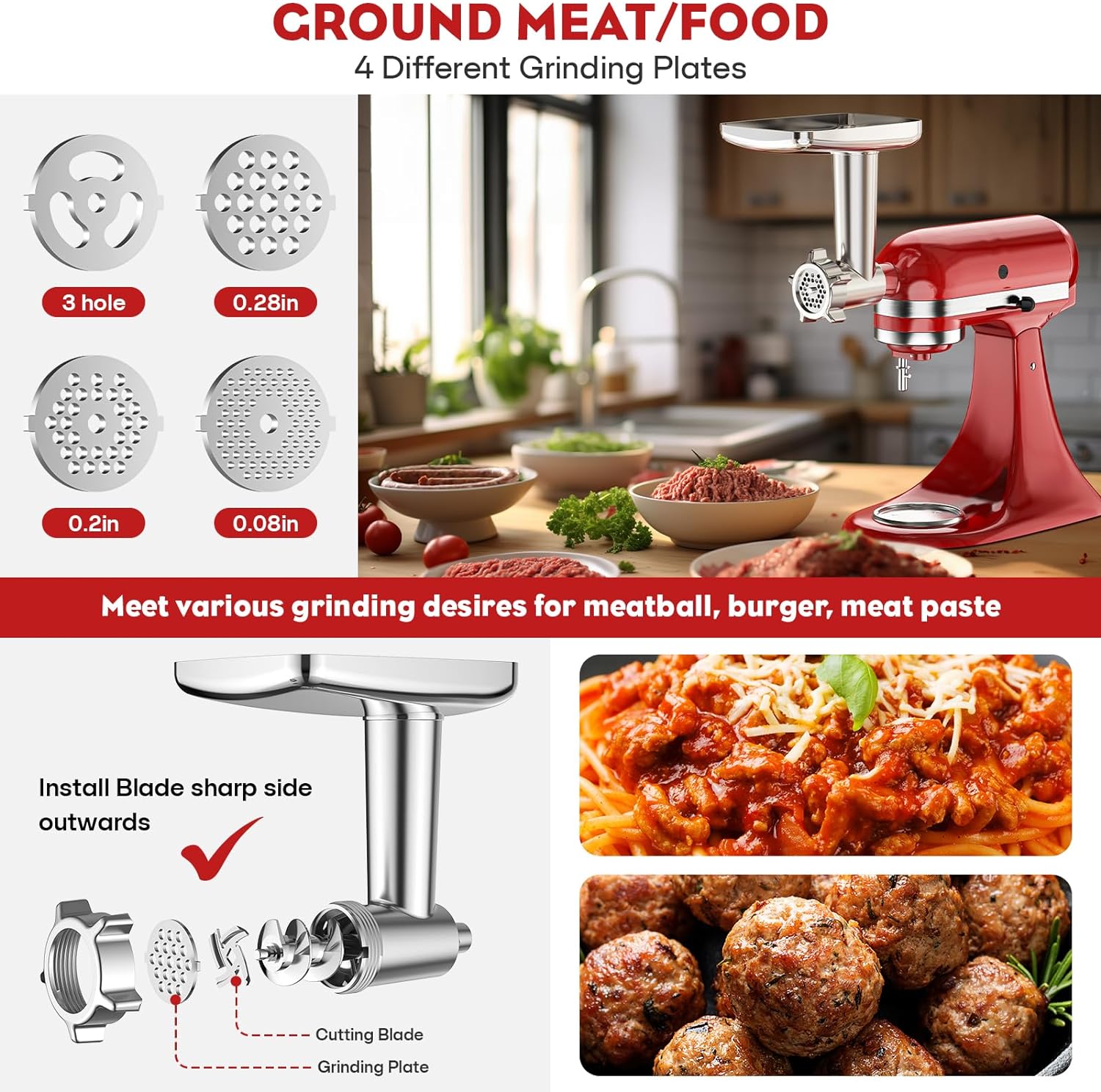 Meat Grinder & Slicer Shredder Attachments for KitchenAid Stand Mixer, Metal Meat Grinder with Sausage Stuffer Tubes, Cheese Grater, 2 Pcs Attachment Set for KitchenAid Mixers Meat Grinder & Slicer Shredder Attachments for KitchenAid Stand Mixer, Metal Meat Grinder with Sausage Stuffer Tubes, Cheese Grater, 2 Pcs Attachment Set for KitchenAid Mixers