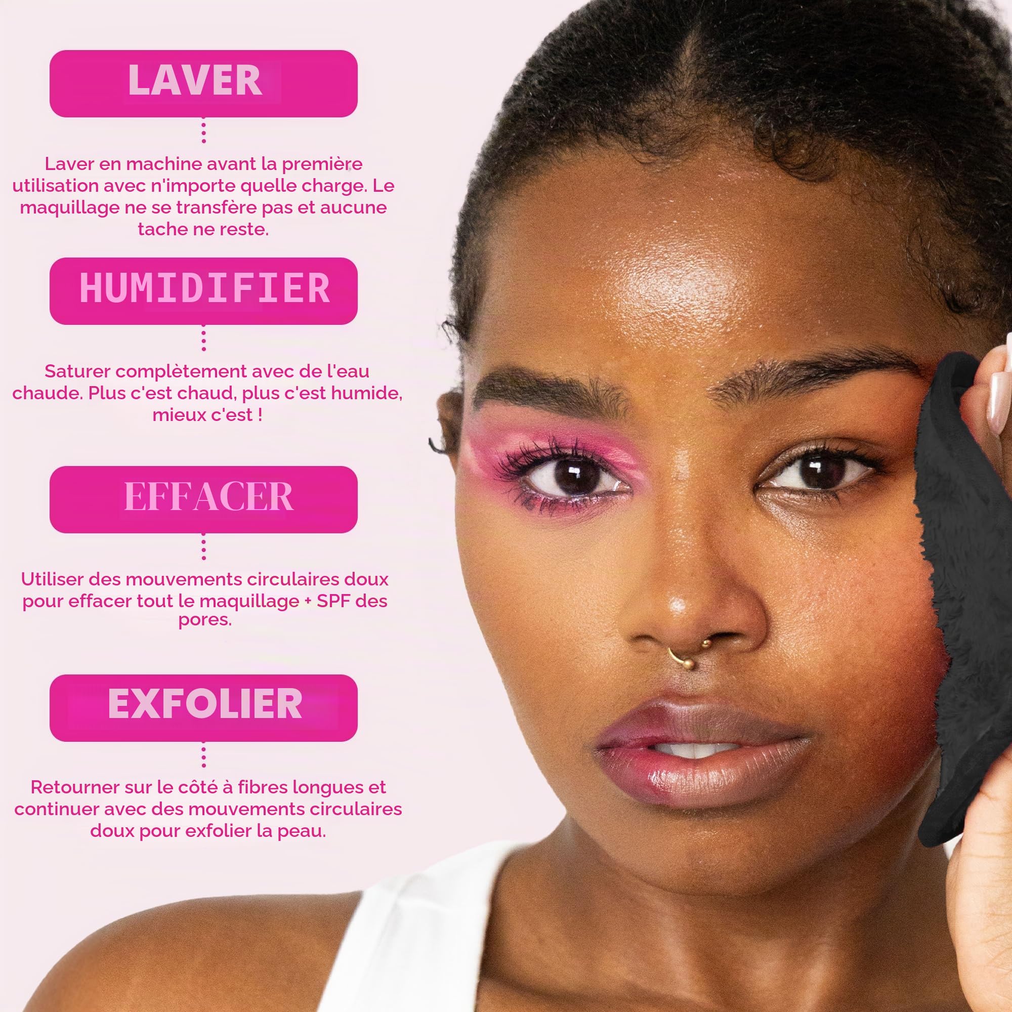 Makeup Eraser, Ensemble de 7 Jours, effacez Tout Le Maquillage avec Juste de l'eau, y Compris Le Mascara imperméable, Le Fond de Teint, Le Rouge à lèvres et Plus Encore. - Noir Chic