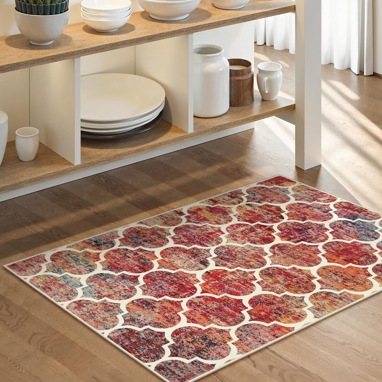 Lahome Moroccan Kitchen Rugs -2x3 Washable Rug Small Indoor Door Mat Throw Rug Non-Slip Front Door Mat Indoor Entrance Mats for Entryway,Red Colorful Rugs for Bedroom Meline（2x3, California Sunset