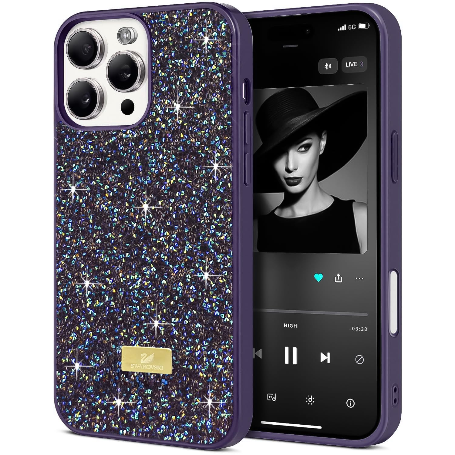 Dl3 Mobilak Case For iPhone 16 Pro Max 6.9-Inch Case Glitter, Sparkle Diamond Crystal Bling Case with Bling, Ultra Thin Lightweight Full Body Shockproof Anti-Scratch Protective Cover