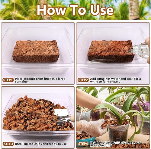 Miniatura 12 de Legigo Paquete de 6 chips de coco para plantas, 6.6 libras, 100% orgánico de chips de coco para macetas con bajo equilibrio EC y PH, sustrato de 6