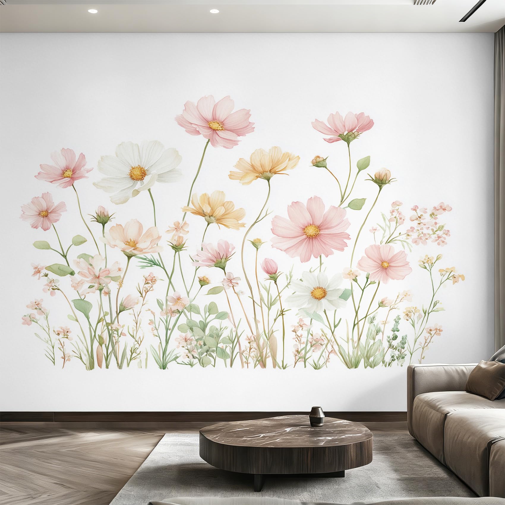 Générique Papier Peint Intissé Fleurs Aquarelle, Papier Peint Panoramique Champêtre Rose Floral pour Salon Chambre Bureau Couloir, Décoration Murale, 350 x 256 cm (L x H) Y&W52