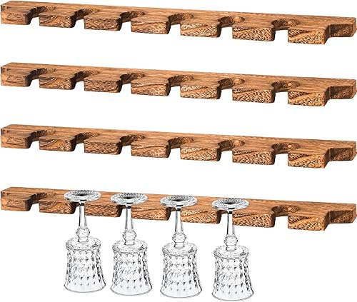 Ripeng Soporte de madera para copas de vino montado en la pared, estante para colgar copas de champán, soporte flotante de madera para cristalería