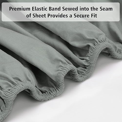 Miniatura 4 de Lirex Sábana bajera ajustable, tamaño individual XL, 100% algodón, 300 hilos, suave, transpirable, color gris oscuro