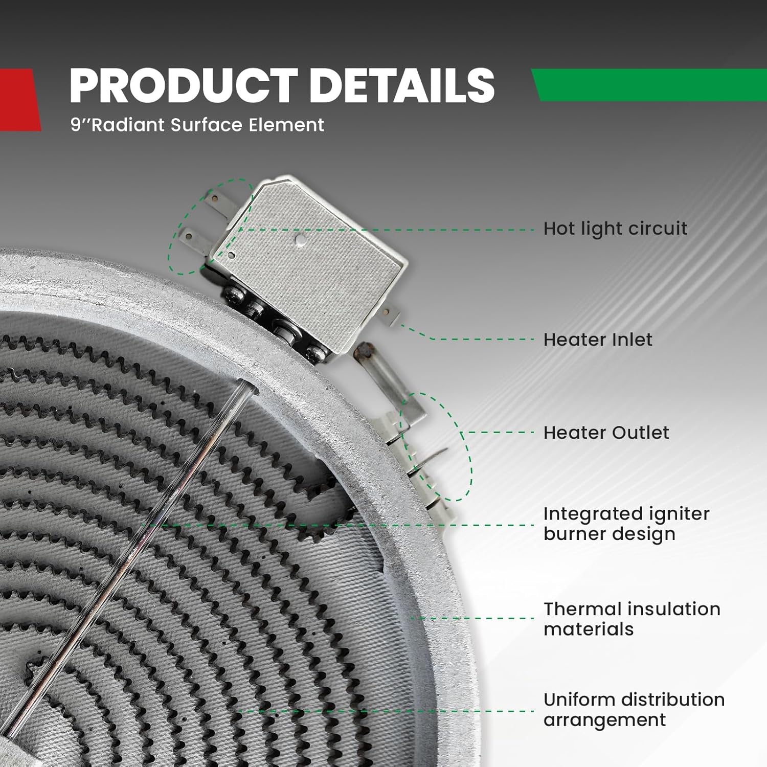 W11047722 8523692 W10248262 10" Single Radiant Surface Element，Compatible with Whirlpool Kenmore Maytag Radiant Element, Replaces WP8273992 PS11775308 AP6041999 Electric Stove Parts