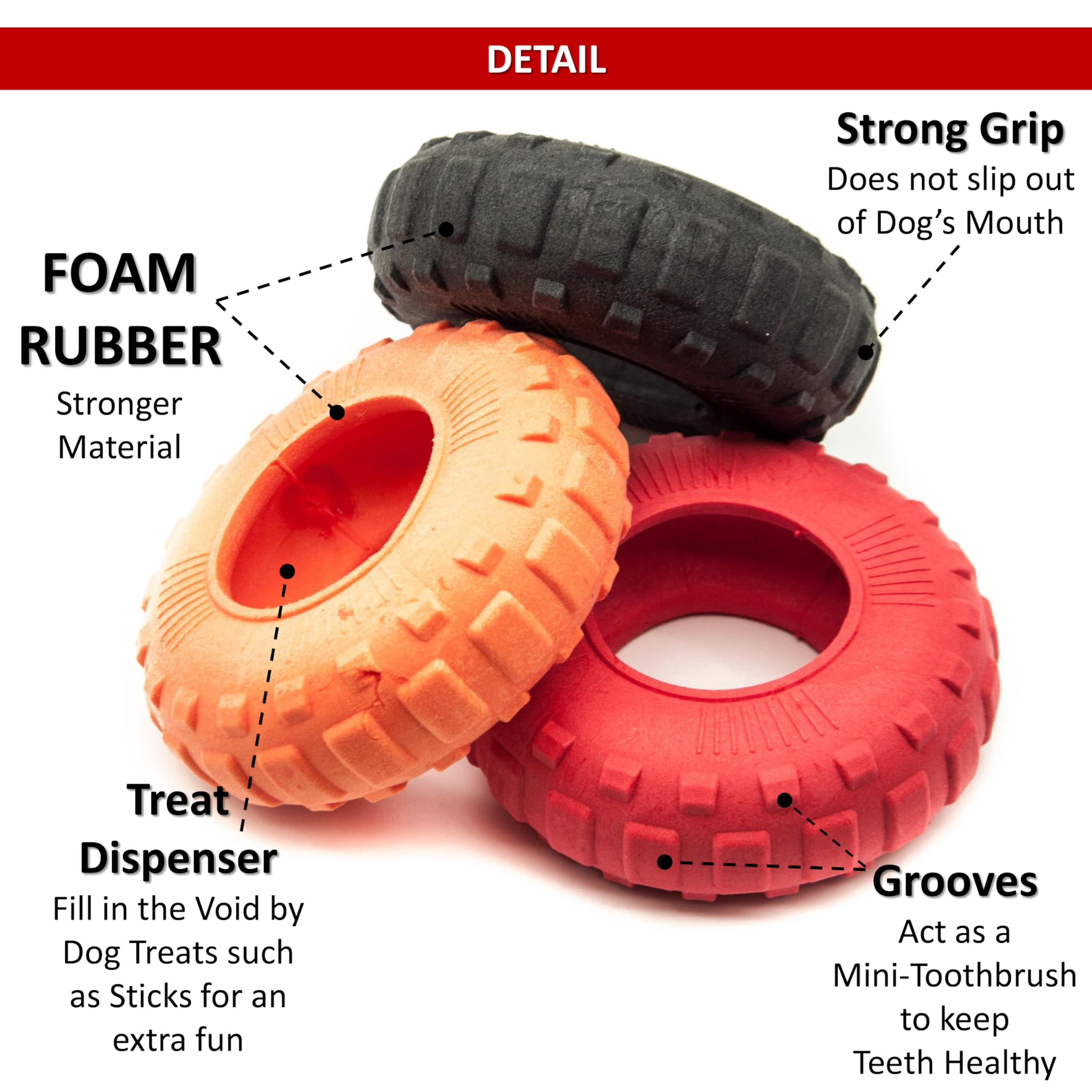 Petopedia 1x 6 Rubber Dog Chew Toys TIRE, Tough Toy TYRE, WHEEL, Interactive, Boredom, Floating, Puppy Teething - Image 4