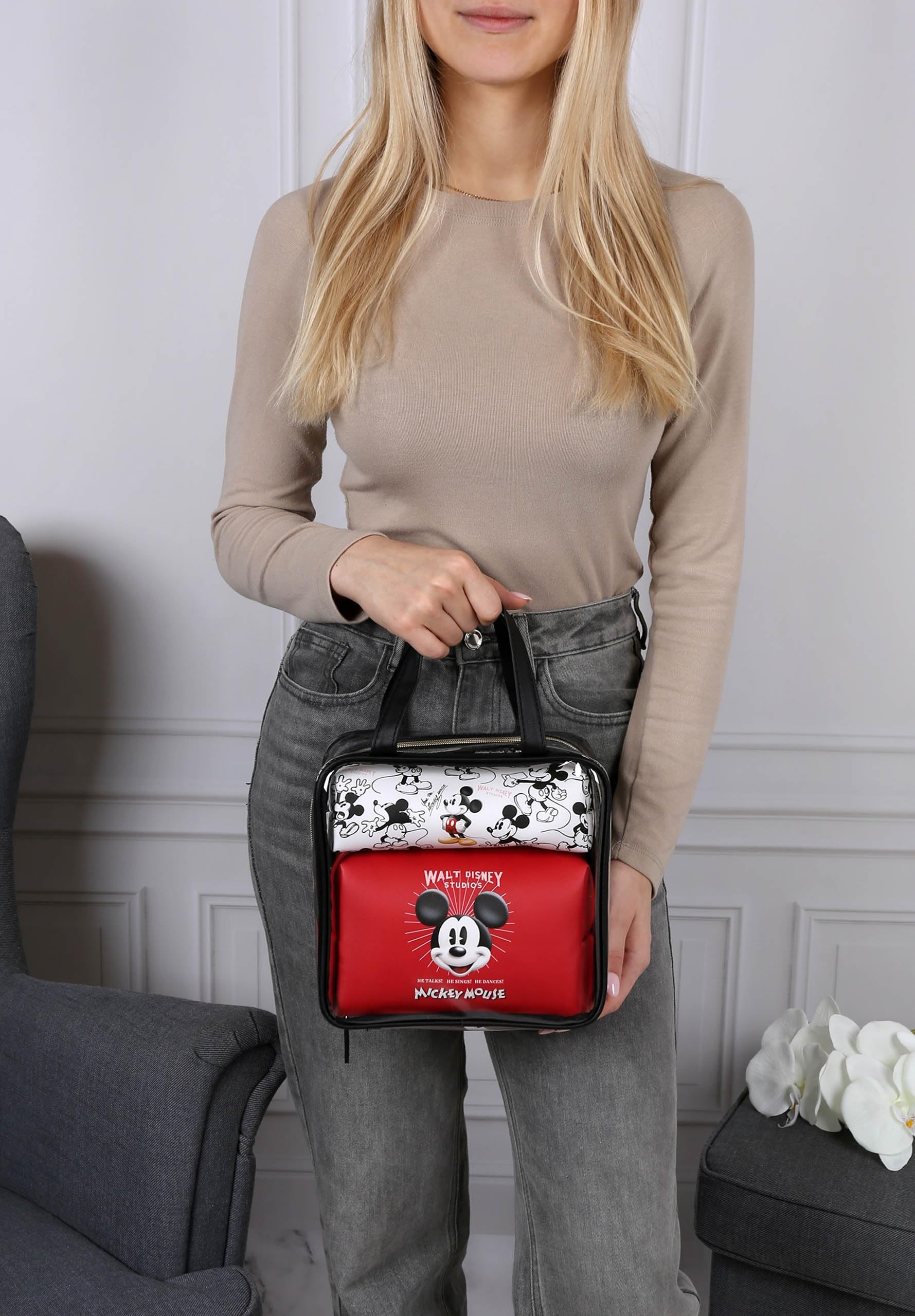 Juego de bolsas de inodoro con cremallera Mickey Mouse Red con blanco, 3 unidades, diferentes tamaños, Rosa 1, 543786