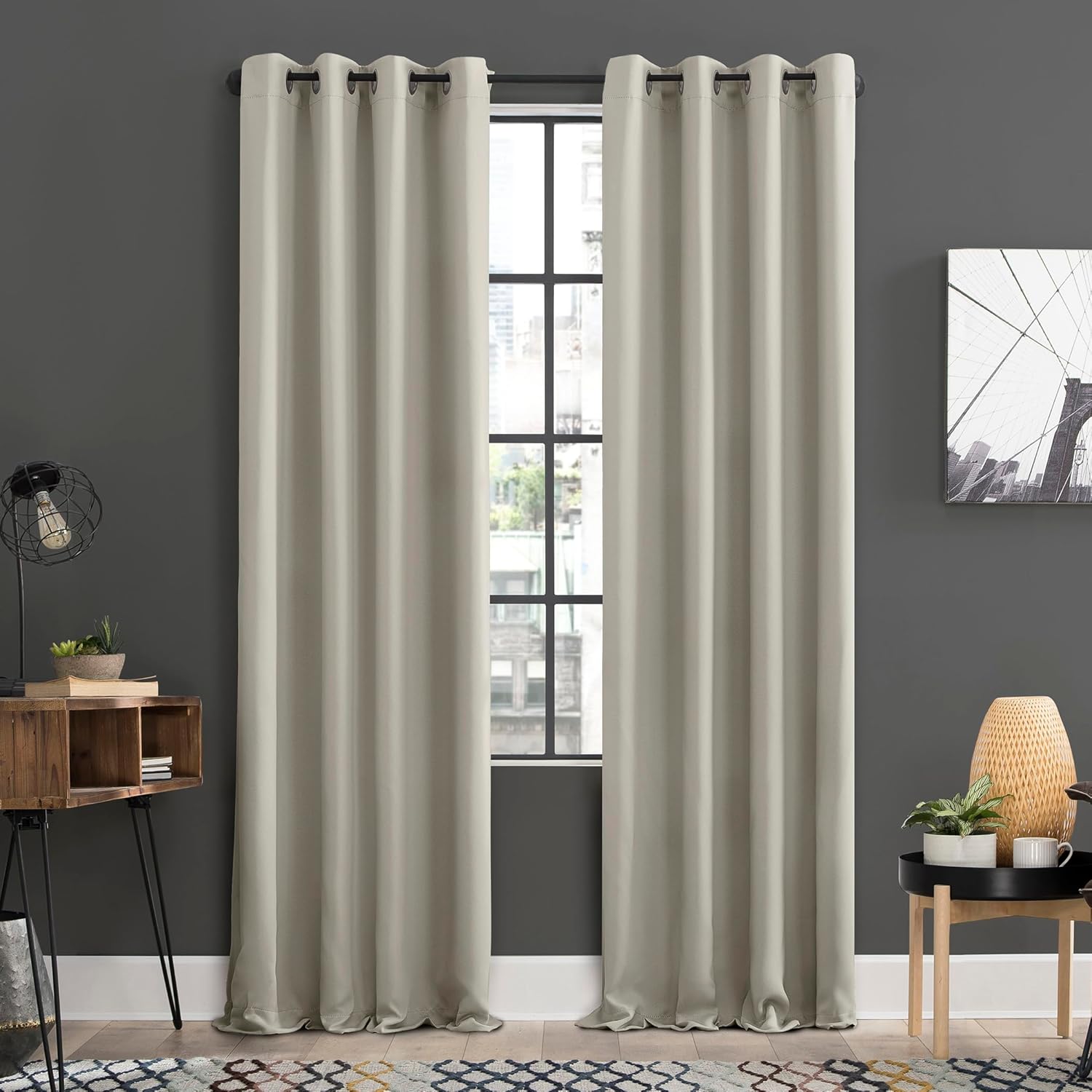 Sun Zero Soho 2-pack Blackout Energy Efficient Grommet Curtain Panel Pair, 54" x 96", Pearl