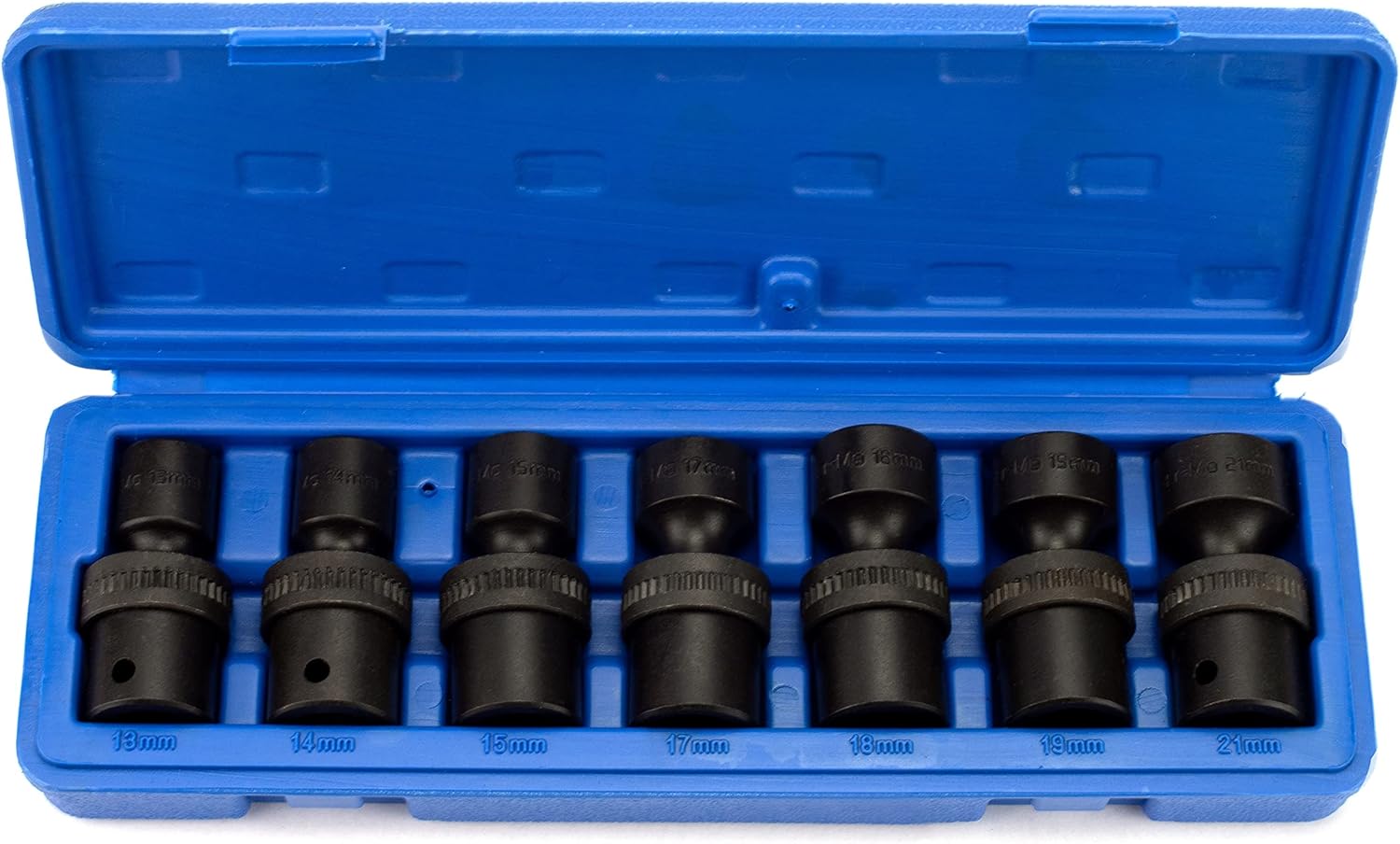VCT 7PC 1/2" Inch Drive Metric Universal Impact Socket Set, MM, 6-Point, Cr-Mo, 13mm, 14mm, 15mm, 17mm, 18mm, 19mm, 21mm