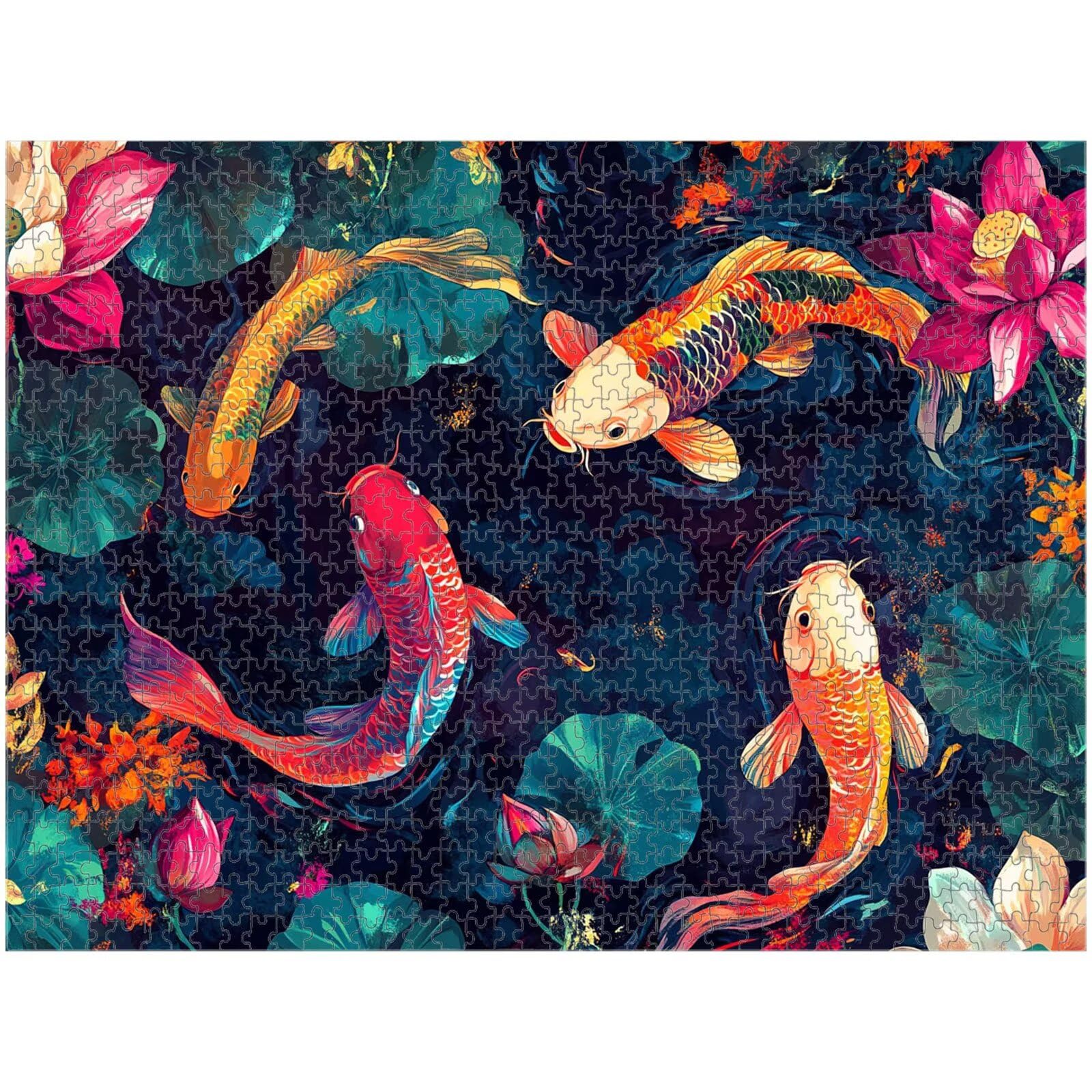 1000 Teile Puzzle für Erwachsene, Koi & Lotus, Robustes Holz Puzzle 1T#338