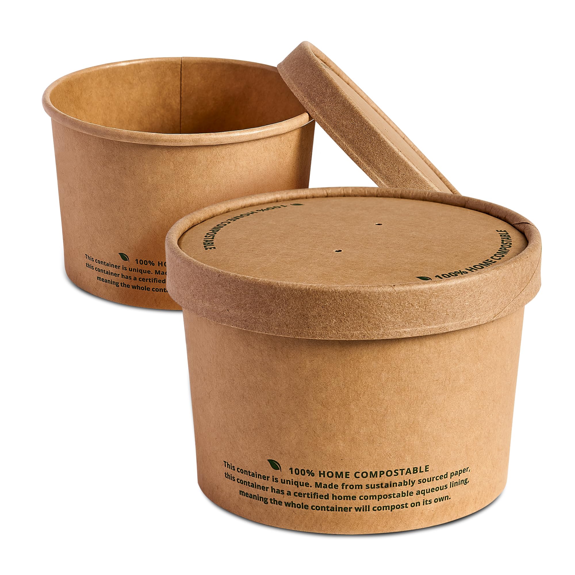 DISPOSABLE GREEN - NEXTGEN Kraft Paper Food Containers/Bowls, Leakproof-&-Oil-Proof Salad or Soup Containers, Ice Cream Tubs, Repulpable Takeaway Containers with Lids, 16oz, 50 Pieces
