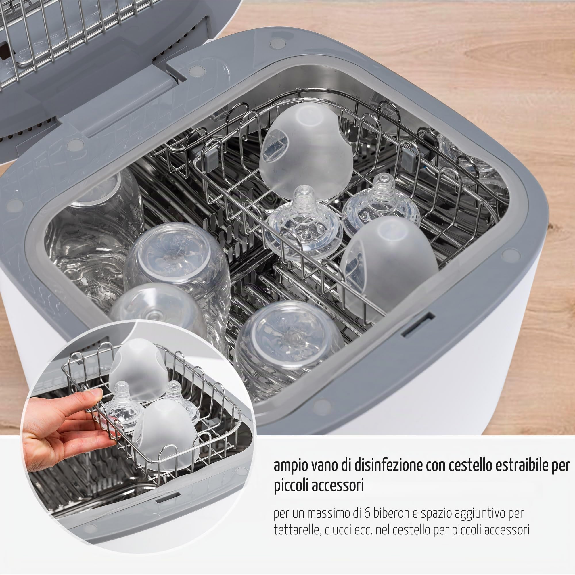 reer Disinfettante UV-C con funzione di asciugatura | Sterilizzatore per biberon e accessori per neonati | Sterilizzatore per bottiglie