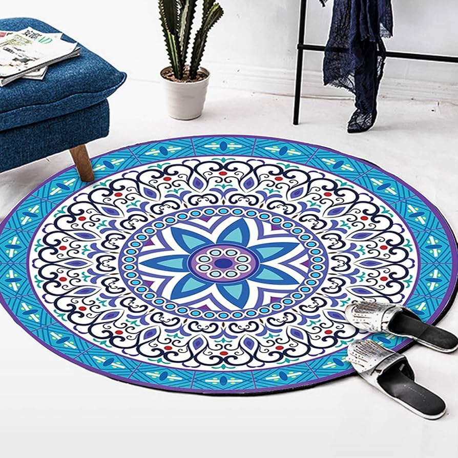 ペルシャ風 円形 丸 ラグ マット 直径 グリーン チェアマット 低反発 ラグ 160*160cm 円形 丸型 カーペット マット ラグマット 絨毯 じゅうたん センターラグ 和室 客間 書斎 じゅうたん 折り畳み可能 滑り止め 春用 夏用 秋用 冬用