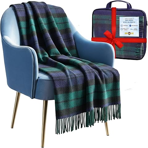 Manta de lana 100 % para la rodilla, diseño de tartanes escoceses, lujosamente suave para exteriores o interiores, juego de regalo para él o ella, 190 cm x 78 cm